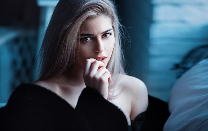 black coat, 1080P, Galina Rover, blonde, women, fur coats