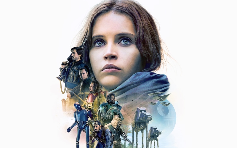 Riz Ahmed, Jiang Wen, Forest Whitaker, 2K, characters, Rogue-one: Star wars. History, Felicity Jones, Diego Luna, Rogue One, collage, robots, Donnie Yen