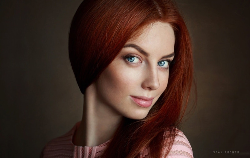 young women, young adult, one person, long hair, Sean Archer, looking at camera, hairstyle, beauty, front view, studio shot, black background, human face