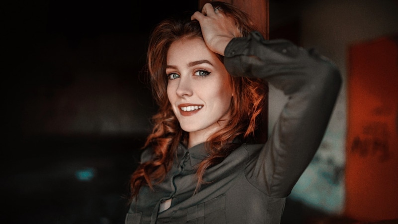 women, headshot, beautiful woman, long hair, dark, brown hair, looking at viewer, leather, beautiful people, indoors, looking at camera, 1080P, contemplation