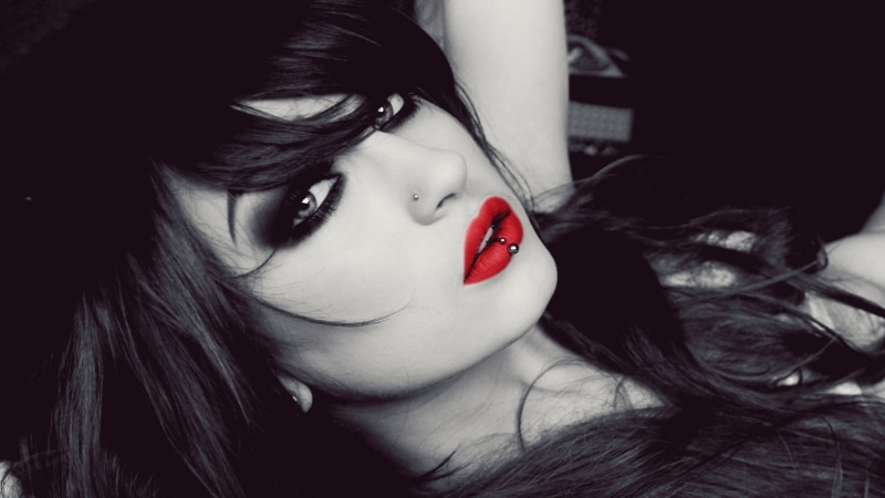 lips, beautiful woman, mouth open, human hair, Niky Von Macabre, model, looking at camera, young women, hairstyle, piercing, body part, lolina green, selective coloring