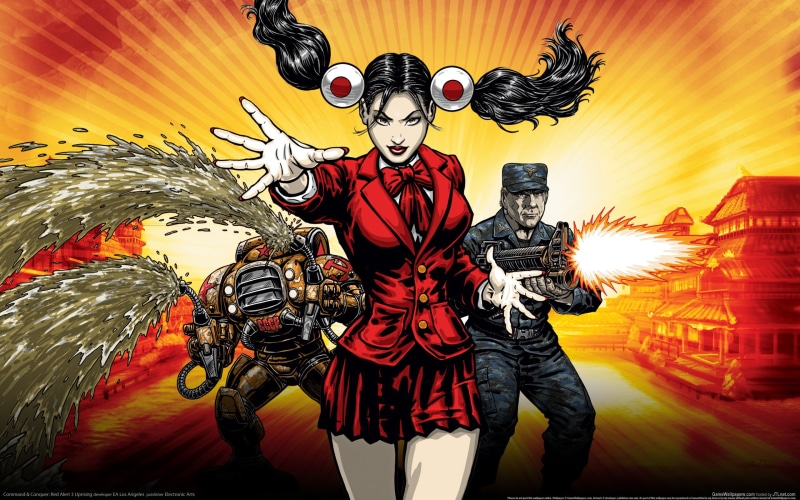 men, indoors, costume, decor, people, paint, three quarter length, creativity, young men, red, skull, front view, architecture, Command and Conquer: Red Alert 3