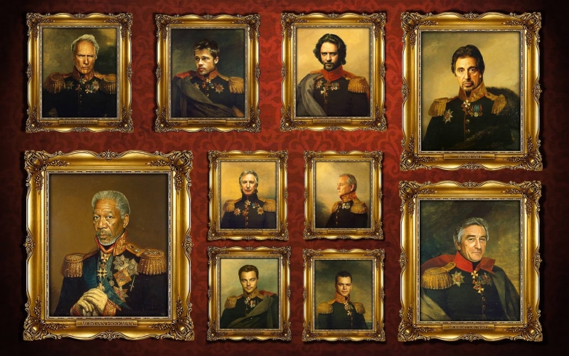 Frame, Brad Pitt, man, Generals, Celebrities Wearing the Uniform of Russian Generals, Clint Eastwood, indoors, Bill Murray, architecture, male likeness
