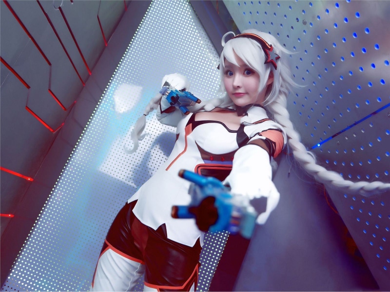 720P, front view, representation, Kiana Kaslana, human representation, blue, cosplay, Guns Girl - School Day Z, adult, toy, young women, doll, women, indoors