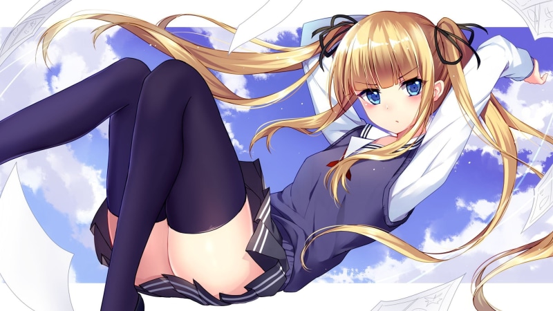 fashion, lifestyles, blue, women, portrait, Saenai Heroine no Sodatekata, wind, 1080P, nature, beauty, thigh-highs, school uniform, beautiful woman, young adult