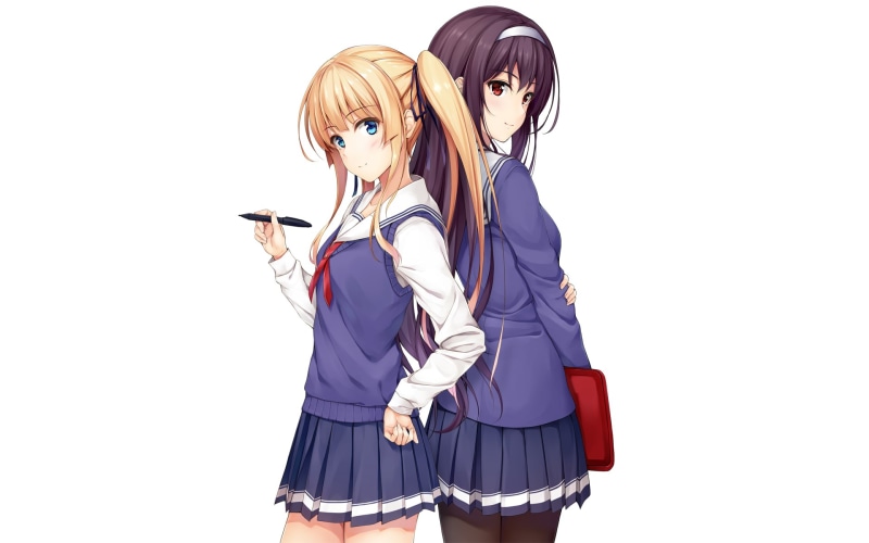 Sawamura Eriri Spencer, hair, anime girls, cut out, women, studio shot, two people, couple - relationship, portrait, white background, blond hair, lifestyles