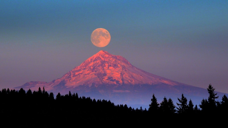 no people, environment, mountain, Moon, snow, beauty in nature, full moon, snowcapped mountain, tree, tranquil scene, sky, land, mountain peak, outdoors