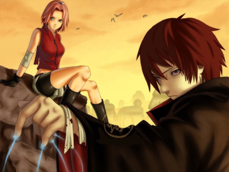 outdoors, anime girls, nature, two people, sky, anime boys, young women, Naruto Shippuuden, fashion, beauty, portrait, people, sunset, real people, beautiful woman