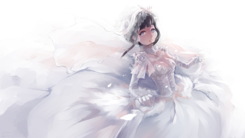 illusration, dress, indoors, portrait, beautiful woman, black, fashion, young adult, anime, hairstyle, Naruto Shippuuden, young women, clothing, costume