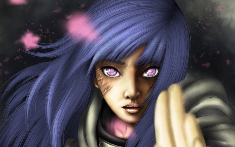 Hyuuga Hinata, anime, close-up, make-up, one person, portrait, looking at camera, fashion, front view, dyed hair, 1080P, adult, beauty, naruto, Naruto Shippuuden