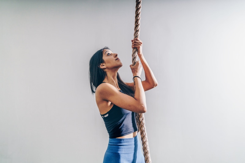 Fitness, fit, young adult, rope, hand, one person, holding, lifestyles, cross, sport, exercising, Workout, 4K, copy space, looking, casual clothing, ropes