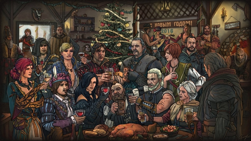 Geralt, Avallac x, Vesemir, Zoltan, The Witcher 3, 1080P, Cirilla, Philip, Bianca, new year, Lambert, Vernon Roche, Esquel, Yennifer, CRIS, Maxim Samarin