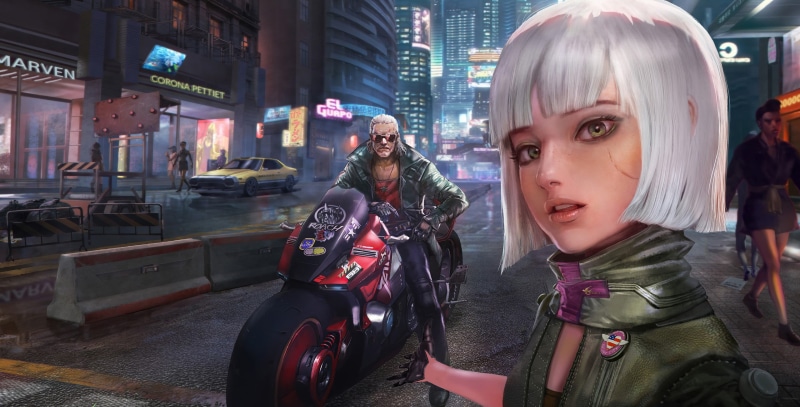 Herald, Cirilla Fiona Ellen Riannon, Cyberpunk, Art, Video game, Fiction, Vedmochka, Fantasy, Motorcycle, Cirilla, Night city, CRIS, The Witcher, 2K, Future