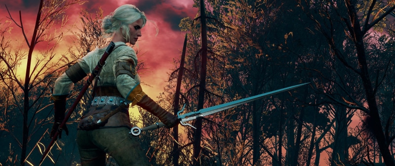 forest, 2K, land, standing, sword, plant, clothing, outdoors, weapon, tree, lifestyles, digital, day, real people, three quarter length, Burning skies