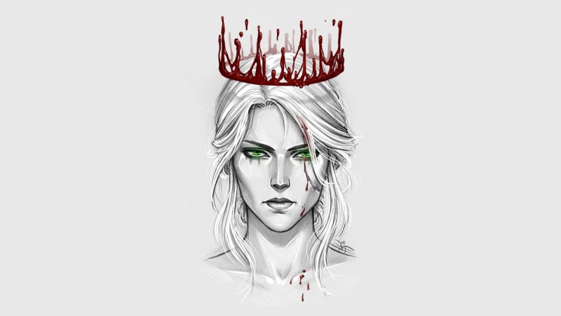 Ciri, blood, crown, Cirilla Fiona Elen Riannon, The Witcher 3: Wild Hunt, Cirilla, green eyes, fan art, 1080P