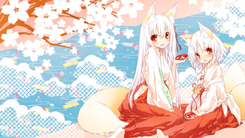 anime girls, no people, shrine maidens, lifestyles, human representation, multi colored, art and craft, tail, indoors, Saeki Touma, white, fox girl