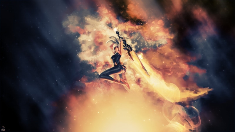 clothing, adult, illustration, legend, 1080P, League of Legends, night, side view, fire, nature, league, illuminated, outdoors, smoke - physical structure