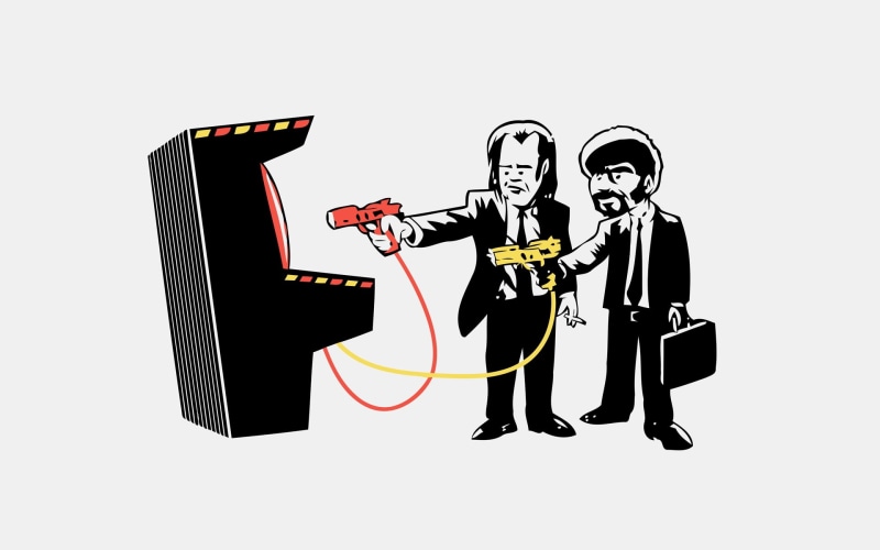 alternative, john, fiction, x, 1080P, art, Banksy, travolta, Pulp Fiction, hd, jackson, l, samuel, pulp