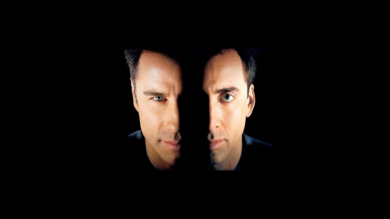 adult, John Travolta, indoors, mid adult men, without a face, black background, 1080P, Face/off, action, Nicolas cage, body part, males, looking at camera