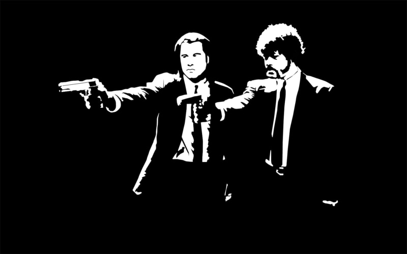 jackson, john, fiction, pulp, travolta, samuel, monochrome, black, background, 720P