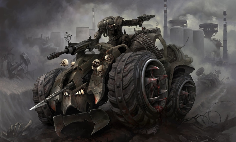 apocalypse, bones, gun, fog, powerful, industrial district, 1080P, chaos, heavy weapon, skeleton, cannon, power, survival, Sci-Fi, pearls, death, battlefield
