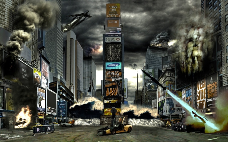 text, shotgun, 1080P, accident, death, flame, soldiers, outdoors, city street, worlds, street, launch, installation, people, New York, country, USA, shooting
