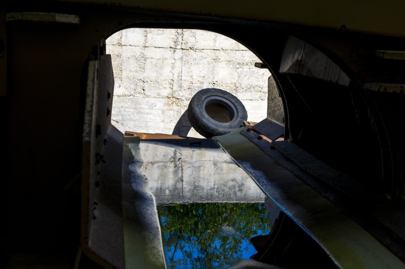 curtain, propeller, building, obsolete, 5K, window, no people, bridge, old, mode of transportation, flagstone, architecture, wheel, water, shutter, banister