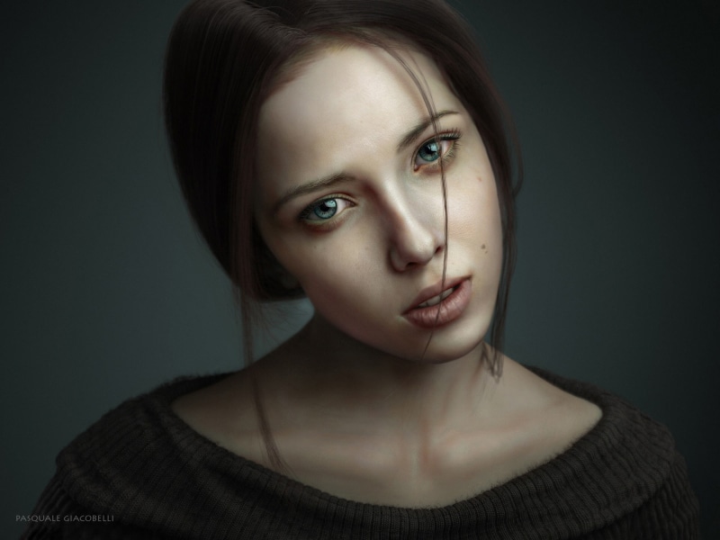 render, 3ds max, Dmitry Ageev, photoshop, portrait, 1080P, Portrait of Woman 3D Art by Pasquale Giacobelli, girl, look, zbrush