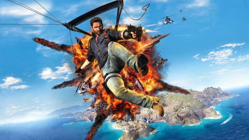 square, hook, Helicopter, Avalanche Studios, enix, Square Enix, airplane, 1080P, fight, island, water, Just Cause 3, at home, cause, arms, sky