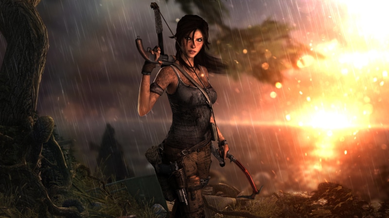 Game, Weapons, Square Enix, Lara Croft, 4K, Girl, Ice pick, Dirt, Bow, Tomb Raider 2013, Rain