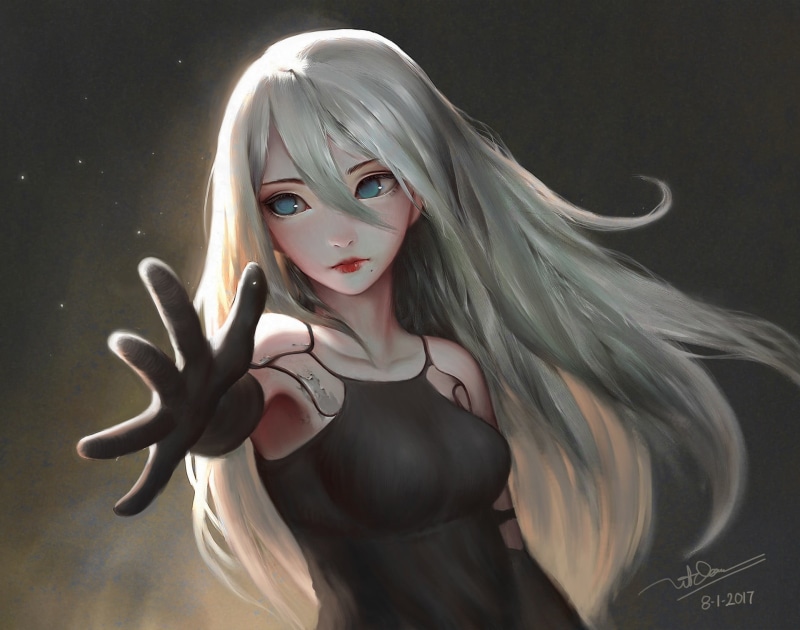 beautiful woman, make-up, white, A2 (Nier: Automata), young adult, young women, women, fantasy art, studio shot, anime, long hair, adult, cyborg, NieR