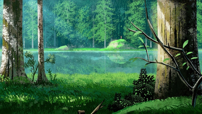 outdoors, environment, tranquil scene, lake, nature, beauty in nature, scenics - nature, 2K, tree trunk, green, trunk, green color, plant, grass, land