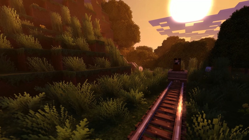 Minecraft 4k edition, 4K, rails, train, daytime, xBox One X, minecraft, mojang, E3 2017, screenshot
