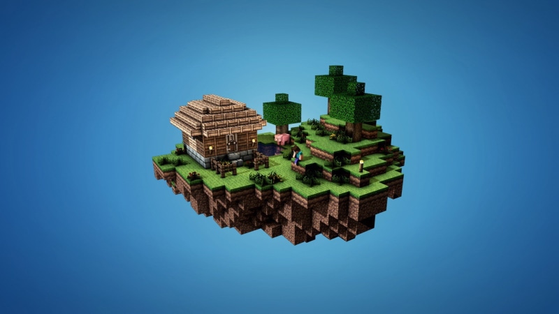 video games, building exterior, blue background, travel, no people, day, clear sky, green color, building, nature, architecture, outdoors, Steve, city