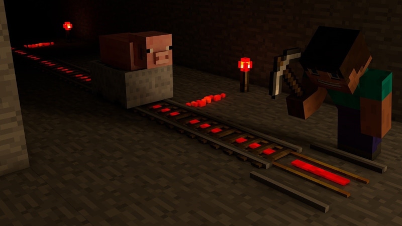 1080P, Minecraft, Mining, Video Game, Steve (Minecraft), Railroad, Pig
