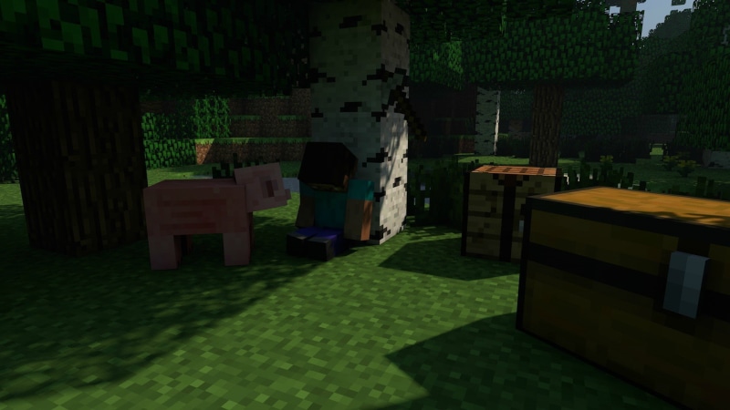 tree, chair, Steve, lawn, video games, shadow, nature, Minecraft, seat, plant, green color, building exterior, built structure, architecture, building
