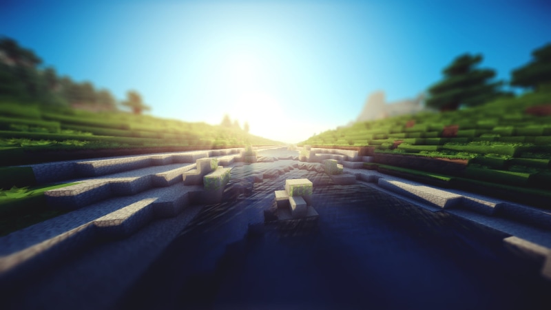 tranquil scene, sunlight, in A Row, trees, transportation, people, tree, sport, no people, Minecraft, 1080P, stadium, road, grass, business, lens flare