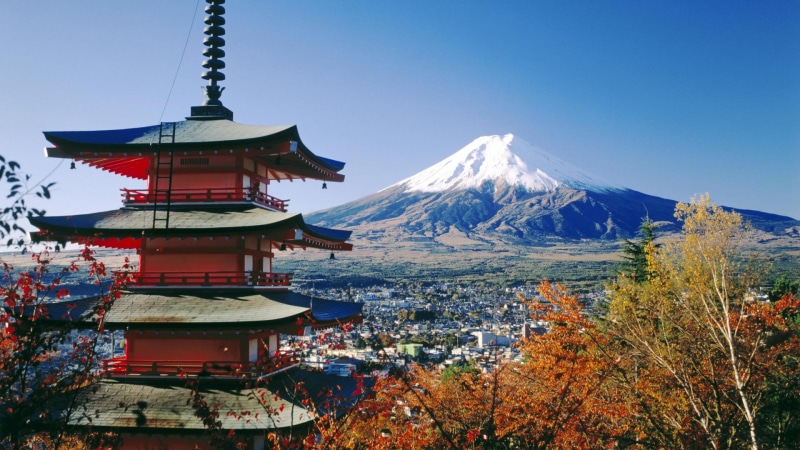 fujiyoshida, view, photo, building, town, mountain, trees, picture, nature, photograph, image, 1080P, buildings