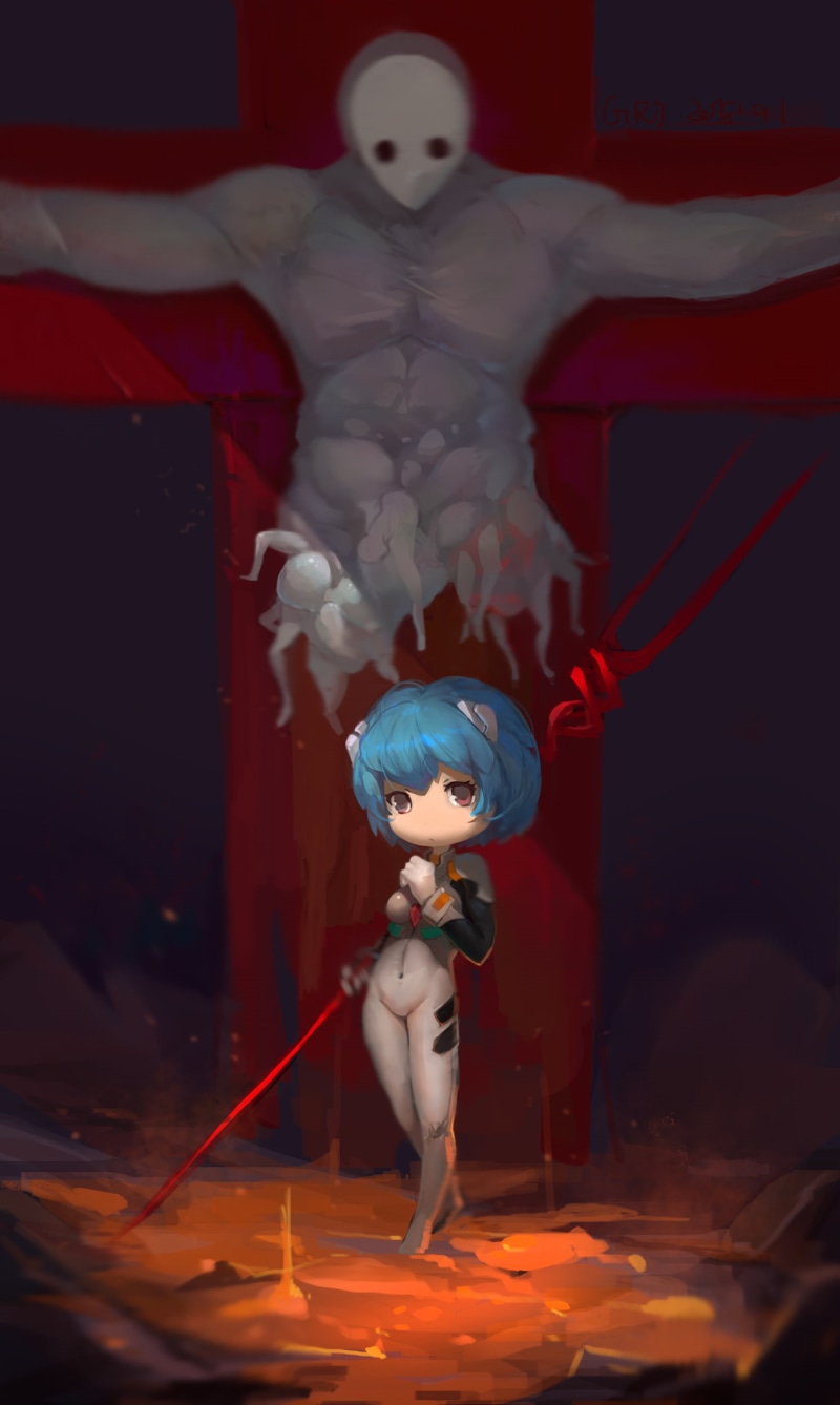 halloween, childhood, chibi, spooky, evil, one person, fear, human representation, standing, creativity, costume, Spear of Longinus, males, Neon Genesis Evangelion