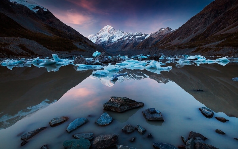 mountains, gray, no people, 720P, solid, landscape, lake, ice, mountain peak, cloud - sky, winter, rock, New Zealand, fragment, nature, snow, stone, water