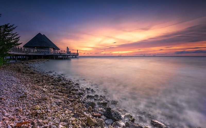 sky, landscape, outdoors, Maldives, architecture, land, fragments, horizon over water, mist, sea, island, building, idyllic, scenics - nature, cloud - sky