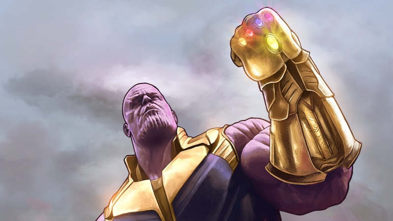 craft, Thanos, creativity, religion, low angle view, gold colored, Villain, Infinity Gauntlet, Infinity Gems, sky, 4K, male likeness, Comics, The Gauntlet Of Infinity
