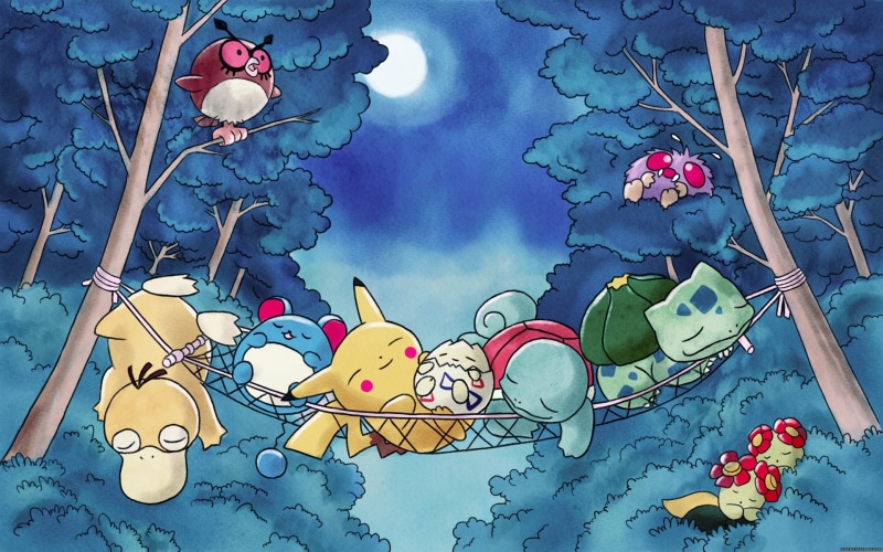 Forest, Pokémon, Bulbasaur (Pokémon), Pikachu, 1080P, Sleeping, Psyduck (Pokémon)