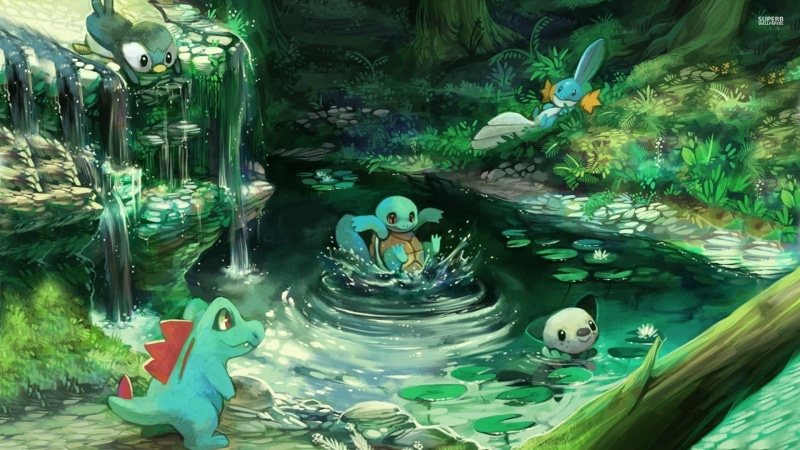 nature, water, Pokémon, fish, squirtle, pokemon, animals in the wild, animal wildlife, vertebrate, waterfall, art and craft, play, no people, human representation