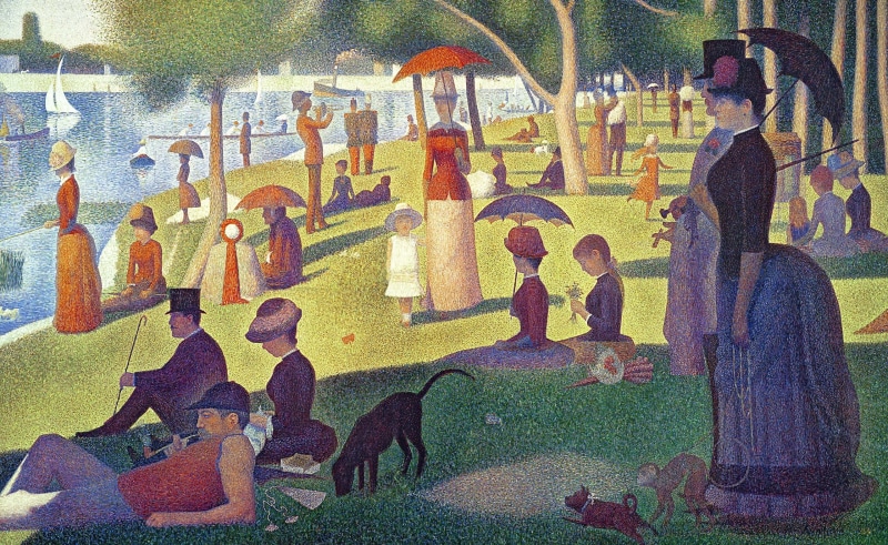 group of people, creativity, real people, day, georges-pierre seurat, island, lifestyles, afternoon, motion, a sunday afternoon on the island of la grande jatte