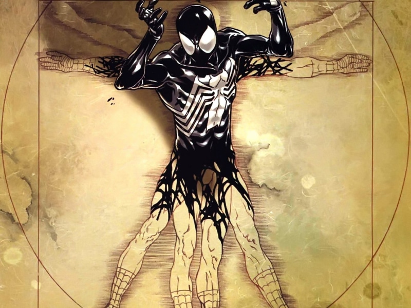 720P, x, spiderman, marvel, Venom, houses, da, leonardo, comics, vitruvian, hd, man, architecture, art, vinci, spider-man