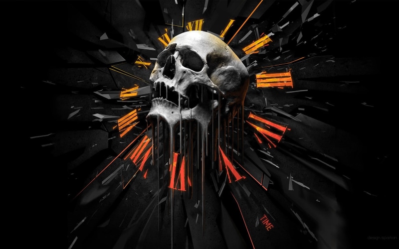 digital art, body part, skull, representation, artwork, human skull, human body part, horror, concept art, human bone, indoors, technology, clocks, fantasy art