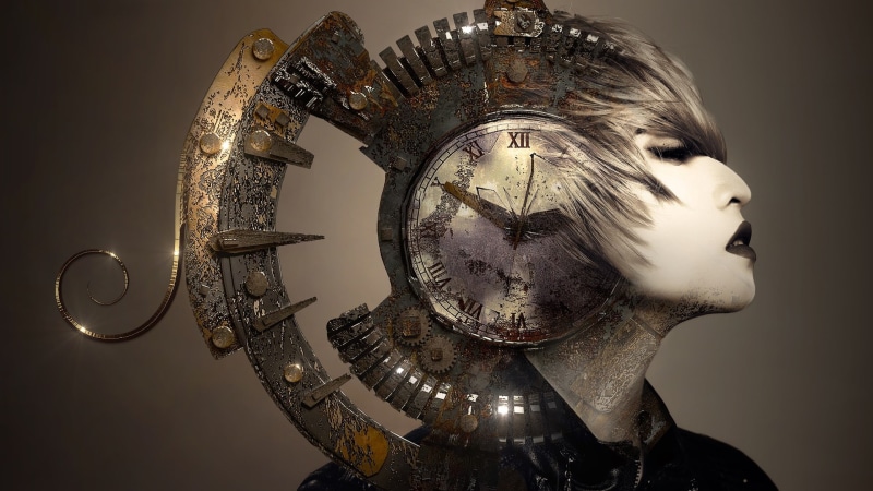 women, face, steampunk, photo manipulation, surreal, 1080P, digital art, clocks