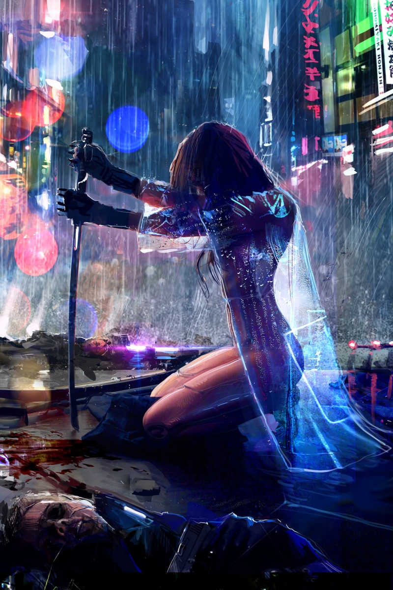 night, adult, women, cyberpunk, water, outdoors, one person, woman, digital art, arts culture and entertainment, Jacek Babinski, building exterior, digital composite