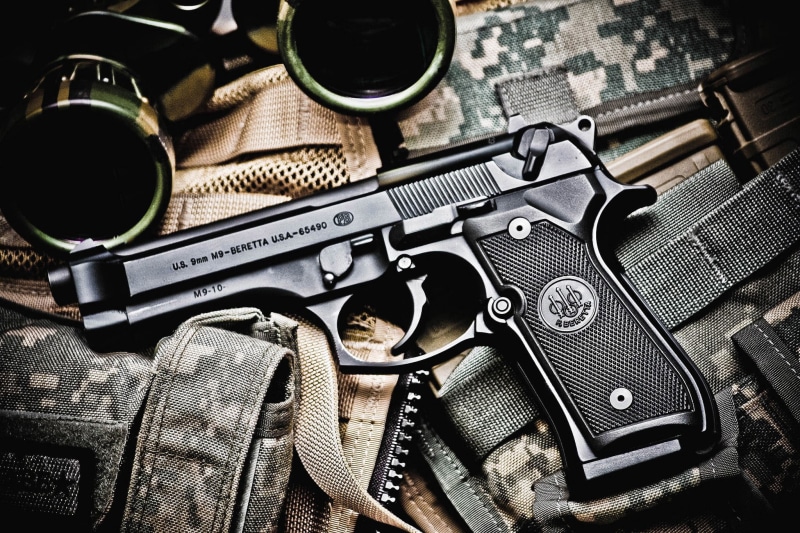 ammunition equipment, indoors, handgun, day, semi, full frame, 1080P, crime, jeans, communication, bokeh, war, pistol, semi-Automatic Pistol